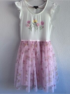 lilt White & Pink Floral Dress With Tulle Skirt